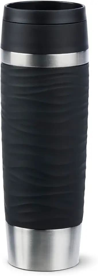 Emsa Travel Mug Wave Thermobecher 500 ml, Isolierbecher auslaufsicher, Edelstahl, 6h heiß und 12h kalt, 100% dicht, spülmaschinenfest, Kaffeebecher to go, 360°-Trinköffnung, schwarz, N20225