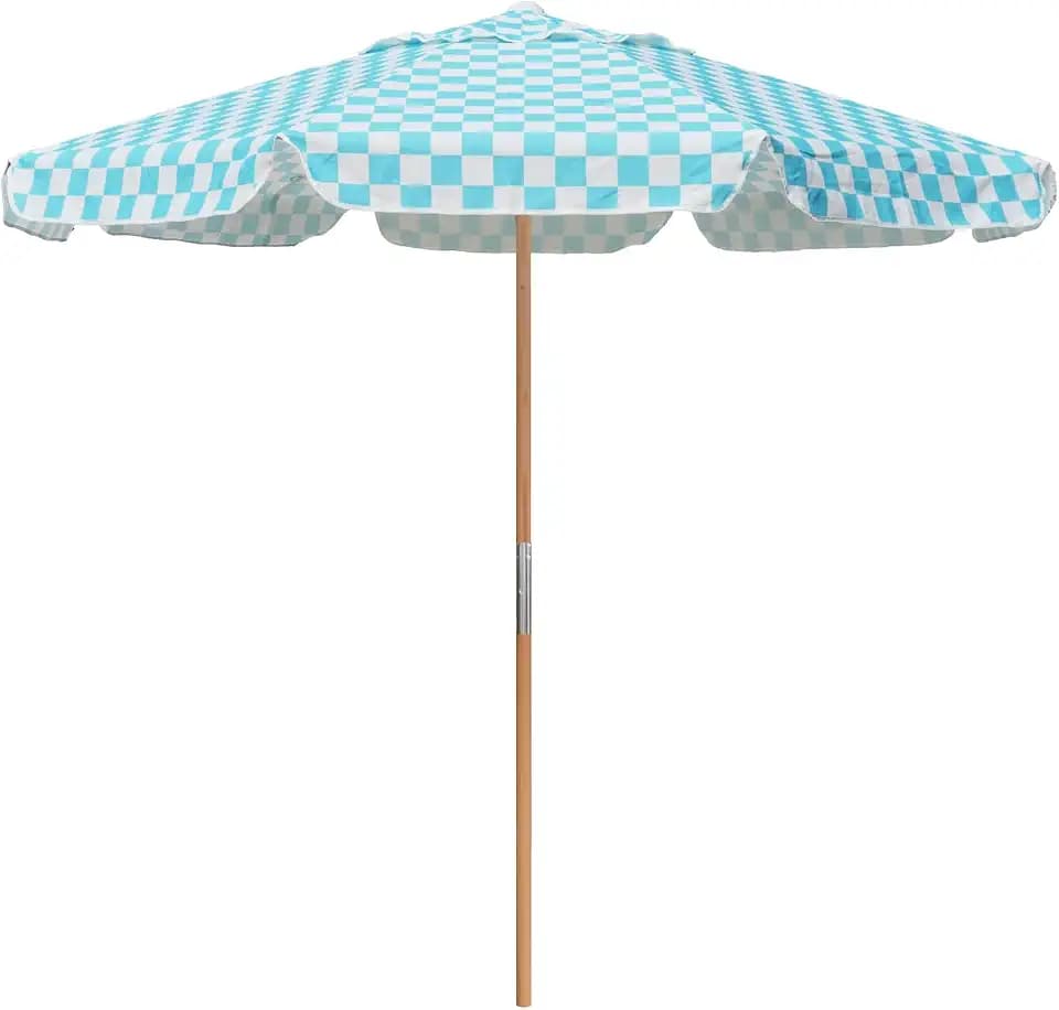 AMMSUN 7.8FT Outdoor Patio Umbrella, Boho Wood Pole Market Table Umbrella