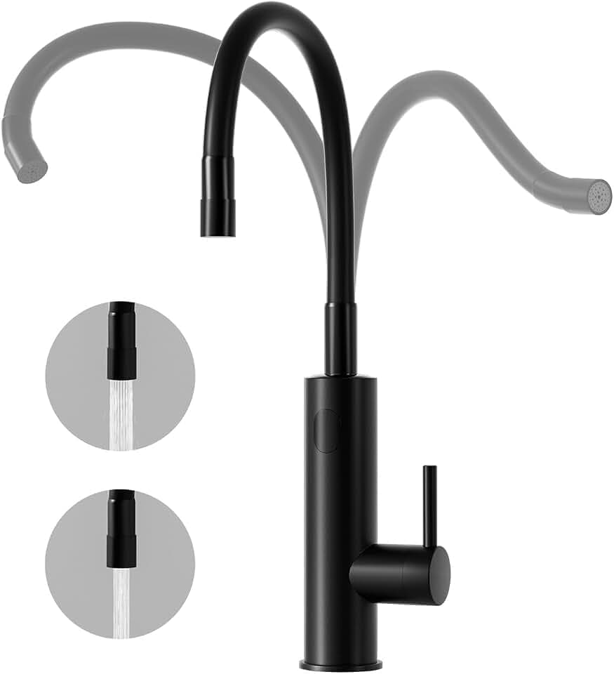 Elektrische Wasserhahn mit Durchlauferhitzer Küche, 2 Strahlarten, Schwarz