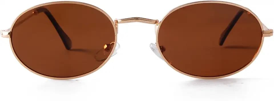 Retro Oval Sonnenbrille für Damen Herren 90er Vintage Ovale Hippie Brille für Männer Frauen Metallrahmen Runde Sonnenbrillen
