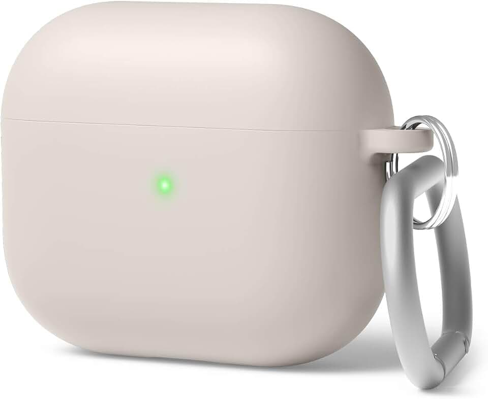elago Liquid-Hybrid Hülle mit Karabiner für AirPods 3 | Front-LED sichtbar, Karabiner inklusive, Premium-Silikon, Rundumschutz (Taupe)