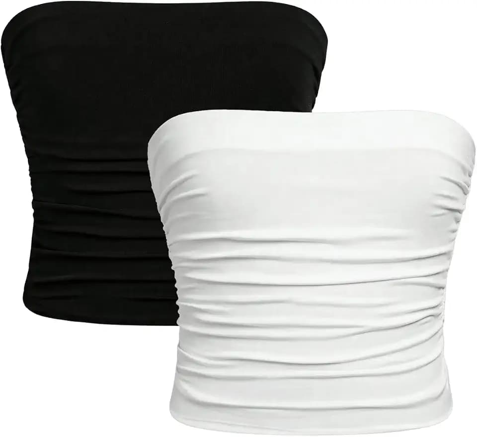 Milumia Girl's 2 Pack Tube Top Ruched Strapless Sleeveless Bandeau Tops
