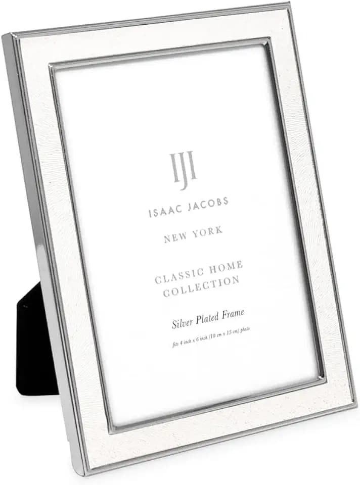 Isaac Jacobs 4x6 White Textured Leather w/Silver Metal Picture Frame, Easel