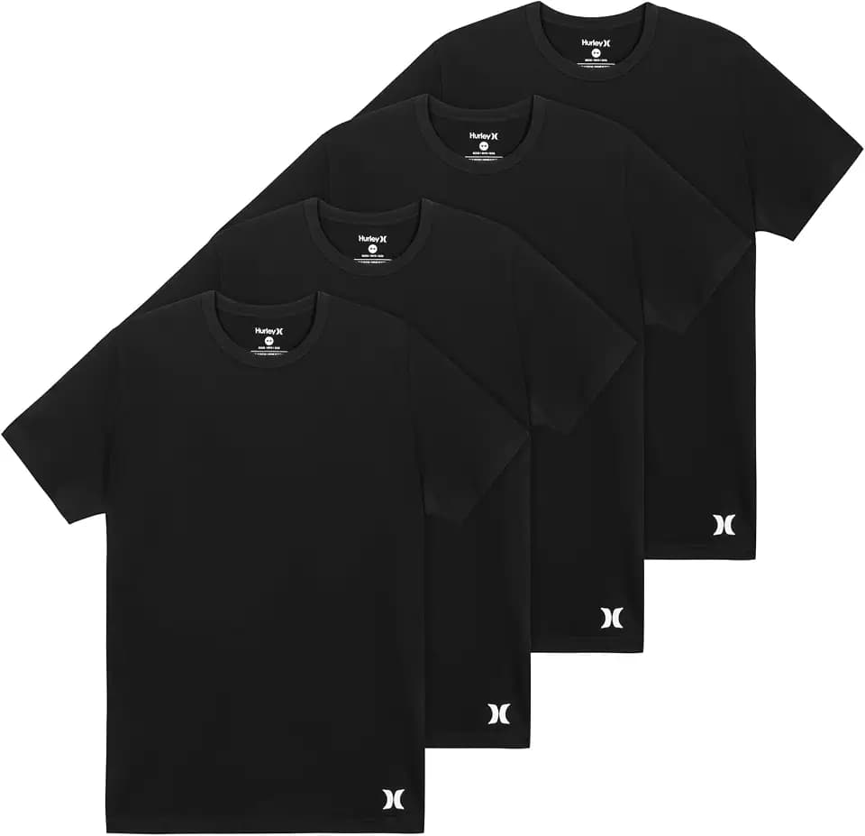 Hurley Men's 4-Pack Cotton Crewneck Short Sleeve T-Shirt