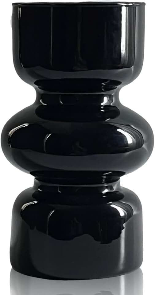 BLOFLO Black Glass Hydroponic Vase, 7Inches Glass Vase for Flower, Modern Geometric Three-Layer Floral Vases for Home Office, Wedding Table Decoration(Black)