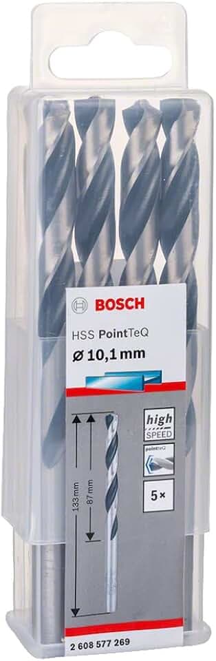 Bosch Professional 5 Stück HSS Spiralbohrer PointTeQ (für Metall, 10,1 x 87 x 133 mm, Zubehör Bohrschrauber)