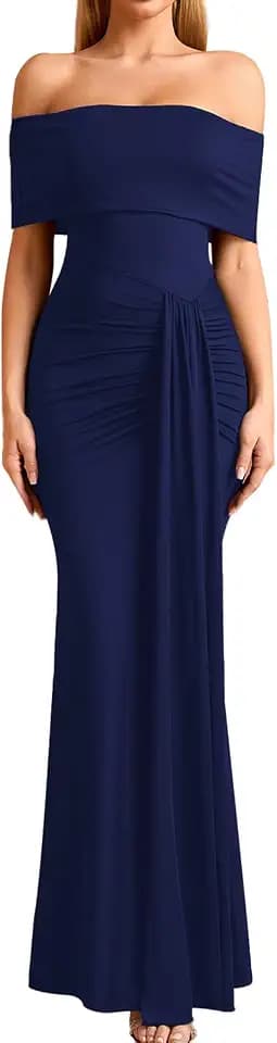 GLNEGE Off the Shoulder Formal Wedding Guest Cocktail Maxi Dress