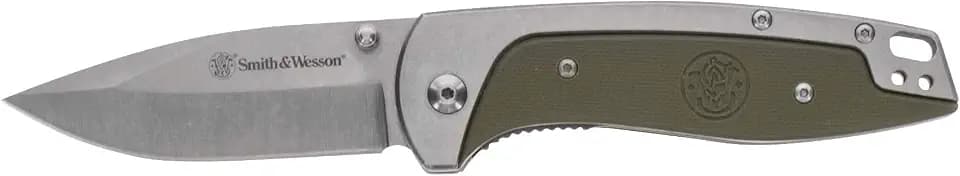 Smith & Wesson Freighter 7.6in High Carbon S.S. Folding Knife with 3.2in Drop Point Blade and Stainless/G10 Handle for Outdoor, Tactical, Survival and EDC