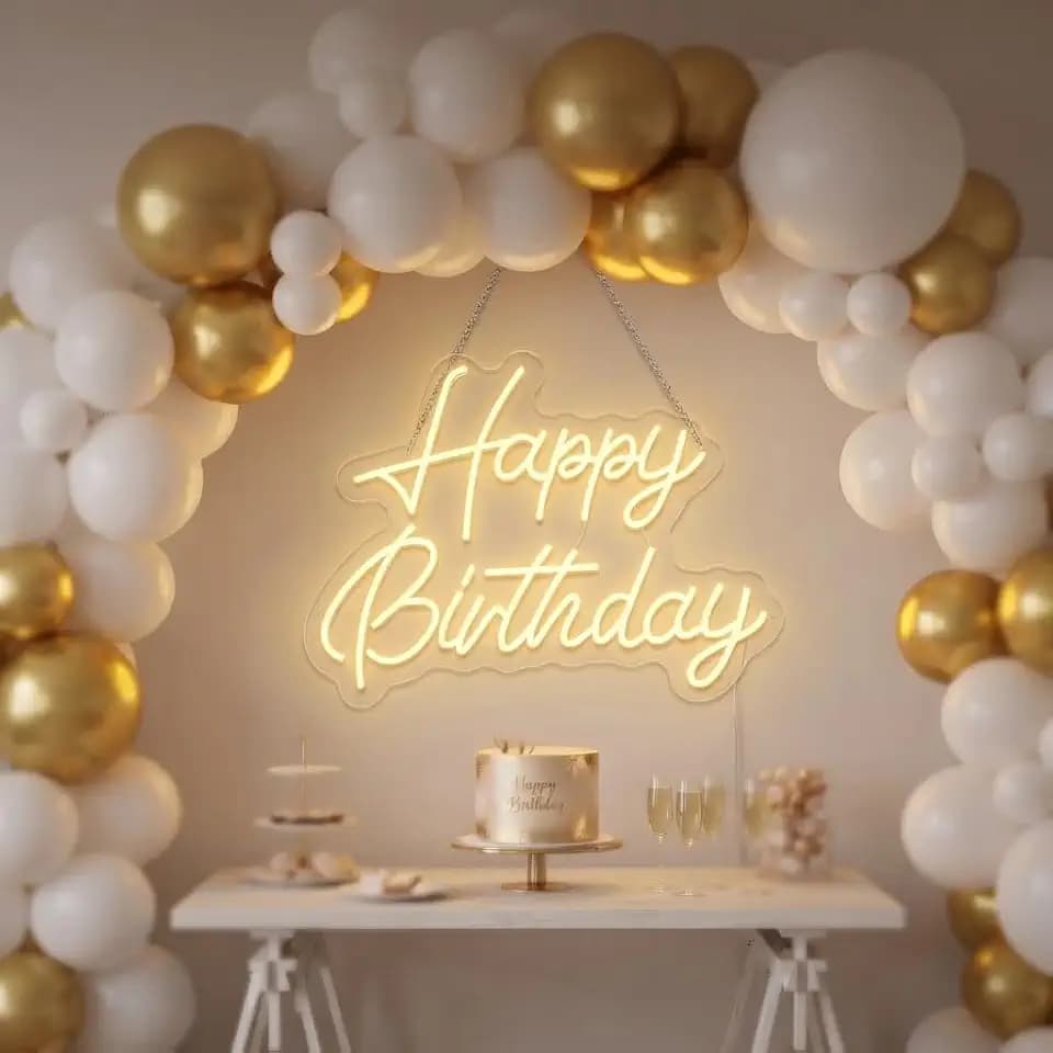 Happy Birthday Neon Sign, 22x16.9in LED Dimmable Warm White