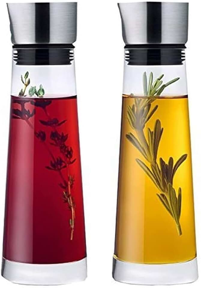 blomus -ALINJO- Essig & Öl Set aus mattem Edelstahl und klarem Glas, vielseitig einsetzbar, präzises Dosieren, leicht zu reinigen, Küchenaccessoire (H / B / T: 20 x 5 x 5 cm, Edelstahl, 63509)