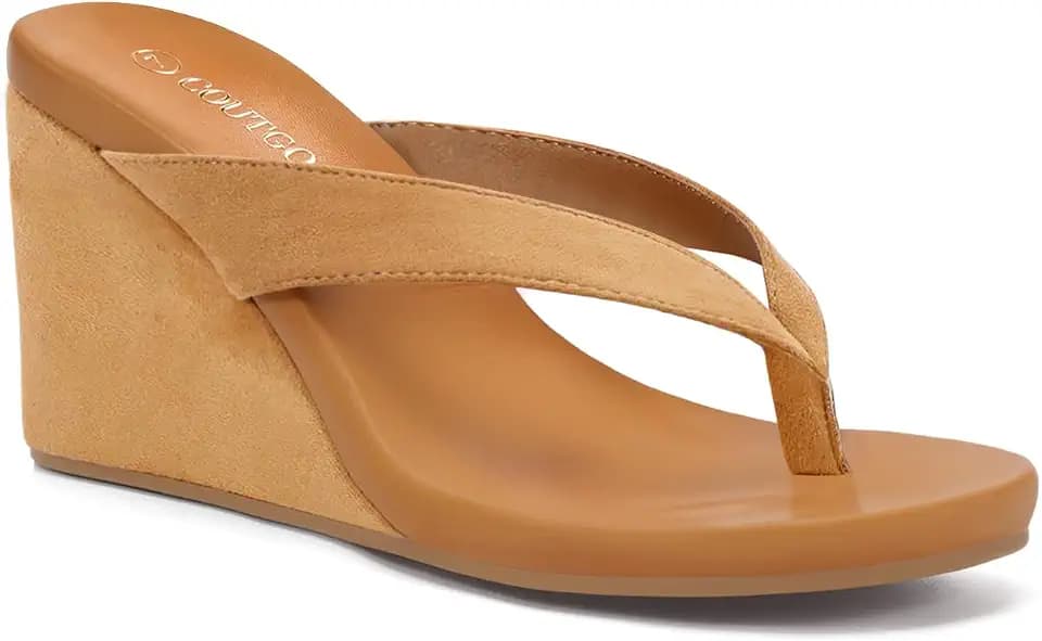 Coutgo Womens Wedge Heels Sandals Platform Flip Flops Slides Slip On Summer Beach Shoes