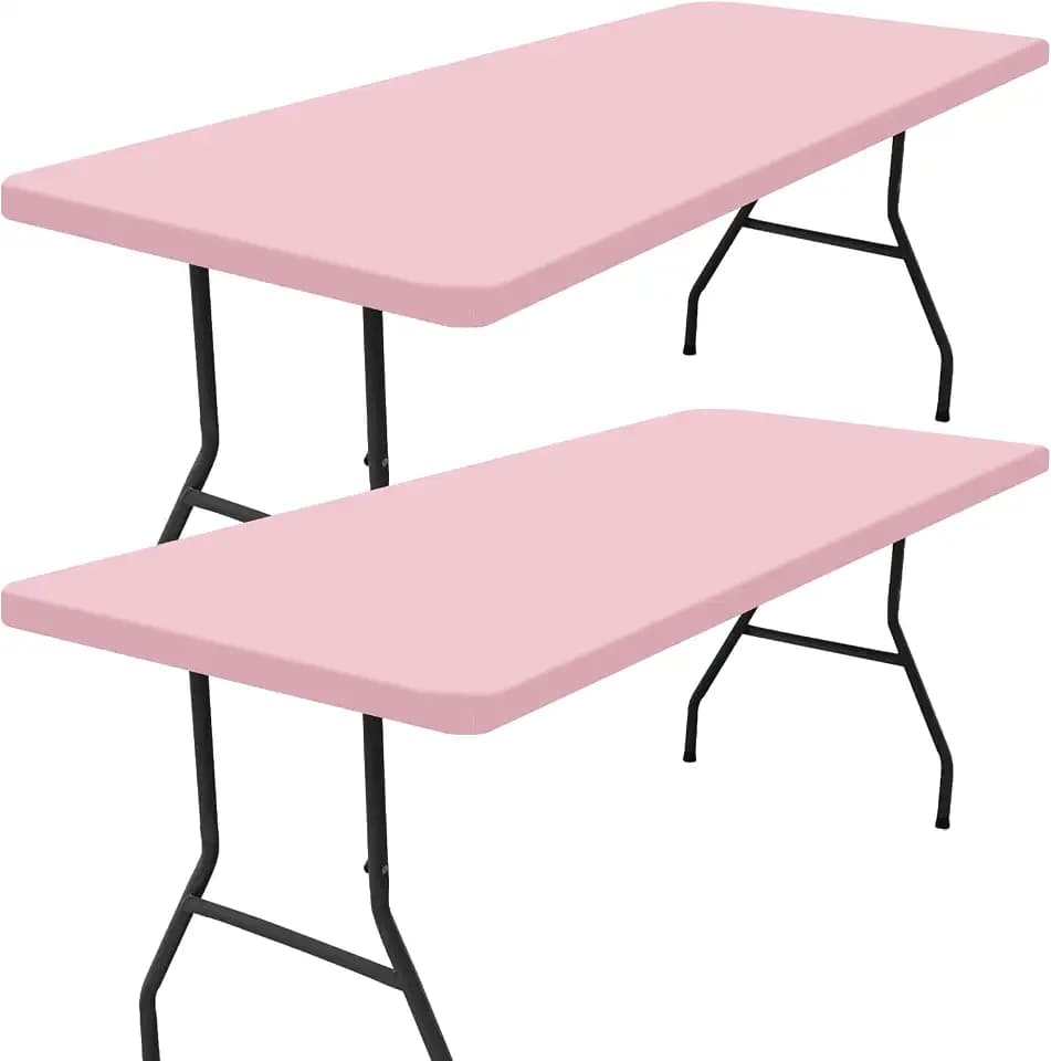 Smiry 2 Pack Rectangle Picnic Table Cloth, Waterproof Elastic Fitted Tablecloths, Washable Polyester Rectangular Patio Table Cover for Camping, Valentine's Day and Outdoor (Pink, 30"x96")