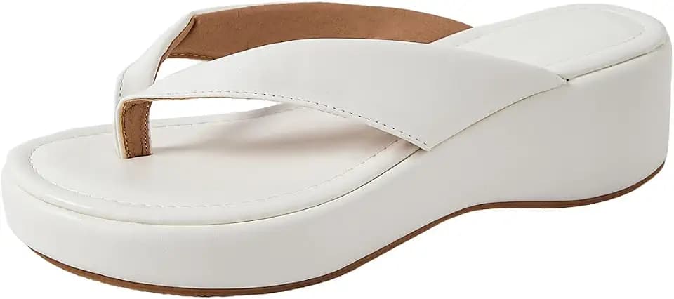 MakeMeChic Women's Summer Leather Toe Post Platform Sandals