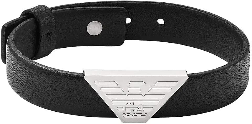 EMPORIO ARMANI Herrenarmband Logoplakette Leder schwarz, EGS2985040