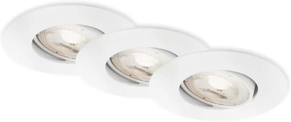 BRILONER - 3er Set LED Einbaustrahler 230V, LED Strahler Badezimmer IP65, Deckenstrahler stufenlos dimmbar, Spots, Deckenspots, Badezimmerlampe, Weiß, 90x42 mm (DxH)
