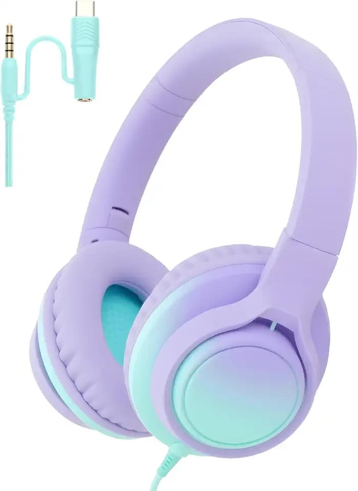 USB C & 3.5mm 2 in 1 Wired Headphones, Stereo Over Ear Headphones
