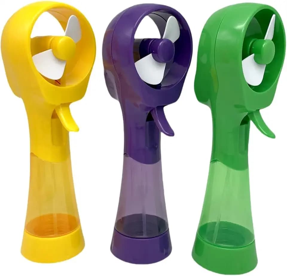 Water Misting Fan Portable Handheld Battery Powered Outdoor Cooling Spray Fans - 3 Pack (Yellow/Purple/Green)
