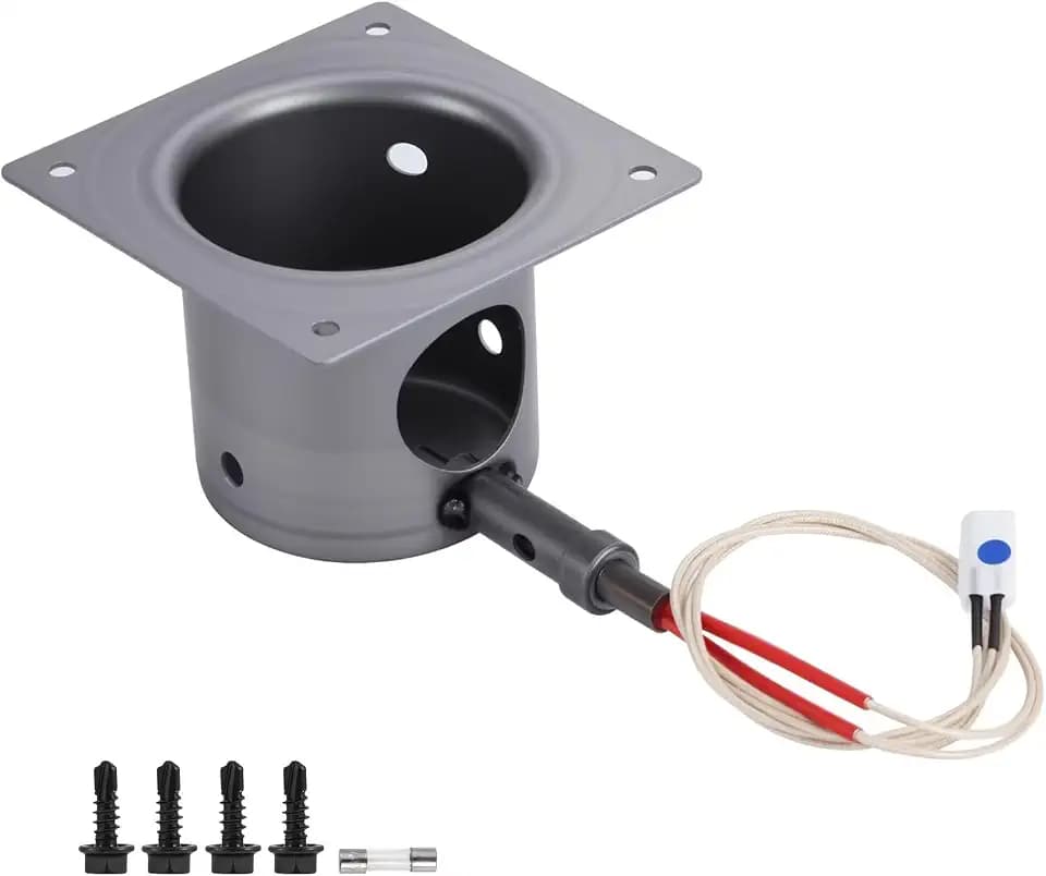 Fire Burn Pot and Hot Rod Ignitor Kit Replacement Parts for Traeger, Pit Boss, Camp Chef Wood Pellet Grill Smoker, Durable Fire Burner Pot with Screws and Fuse