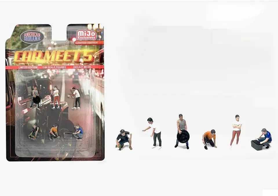 American Diorama Car Meet 5 6 Piece Diecast Figure Set Limited Edition for 1/64 Scale Models AD-2432MJ