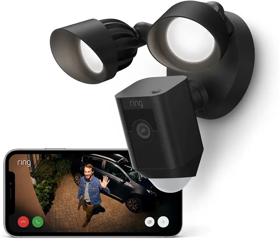 Ring Flutlichtkamera Plus Kabel (Floodlight Cam Wired Plus) | Überwachungskamera aussen mit WLAN, HD-Video, LED-Flutlicht, Nachtsicht, Bewegungserfassung & Sirene | Alexa-kompatible Sicherheitskamera