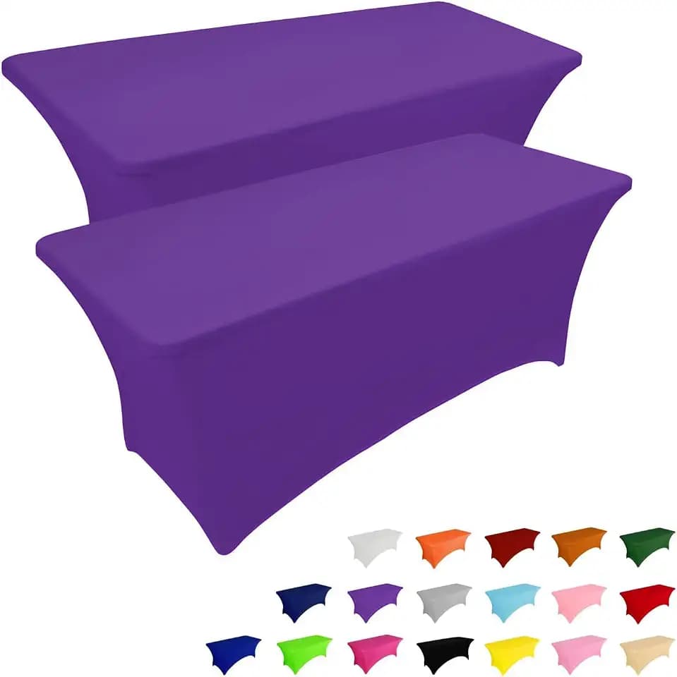 IVAPUPU 2 Pack 6FT Table Cloth for Rectangular Spandex Purple Table Cover
