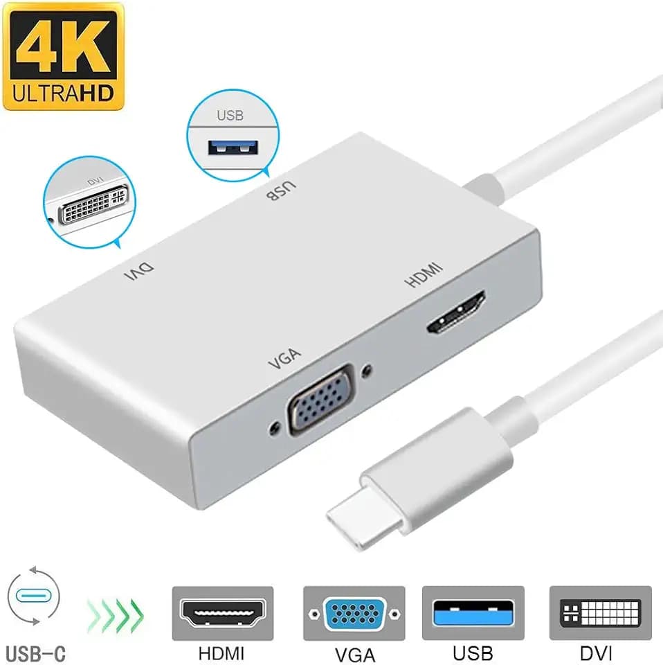 weton USB C auf DVI Adapter, USB 3.1 Type C zu 4K DVI HDMI, 1080P VGA USB 3.0 USB HUB Multiport Videokonverter für MacBook Pro/Chromebook Pixel zu HDTV/Monitore/Projektor