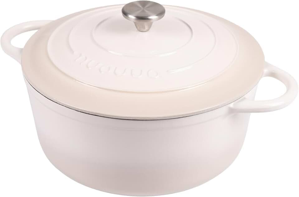 Gusseisen-Dutch Oven mit Deckel – Emaille-Kochtopf mit Antihaft, Ofenfest – Weiß, 6.1 Liter, 28 cm – von Nuovva