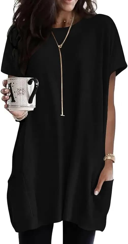Naggoo Womens Short Sleeve Tunic Tops for Leggings Summer Floral Long Shirt