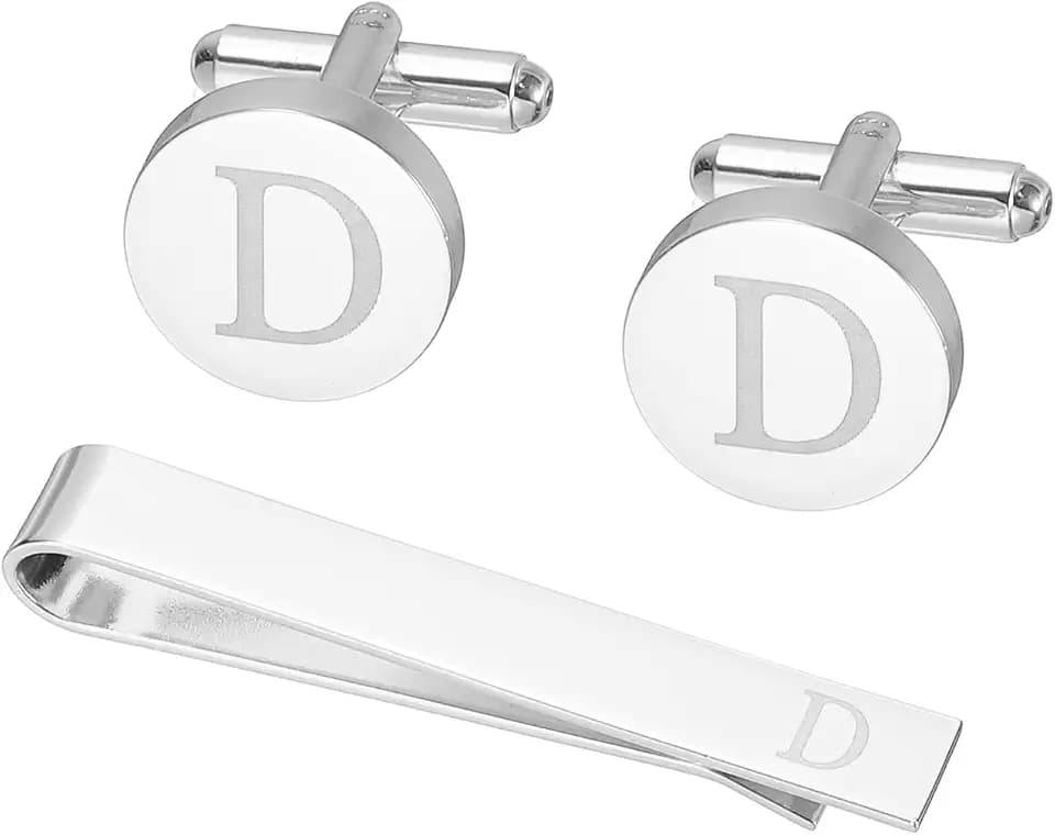 PATIKIL Cuff Links Mens, Initial Tie Clip and Cufflinks Set for Men Classic 26 Letters Cuff Links Set for Business Wedding