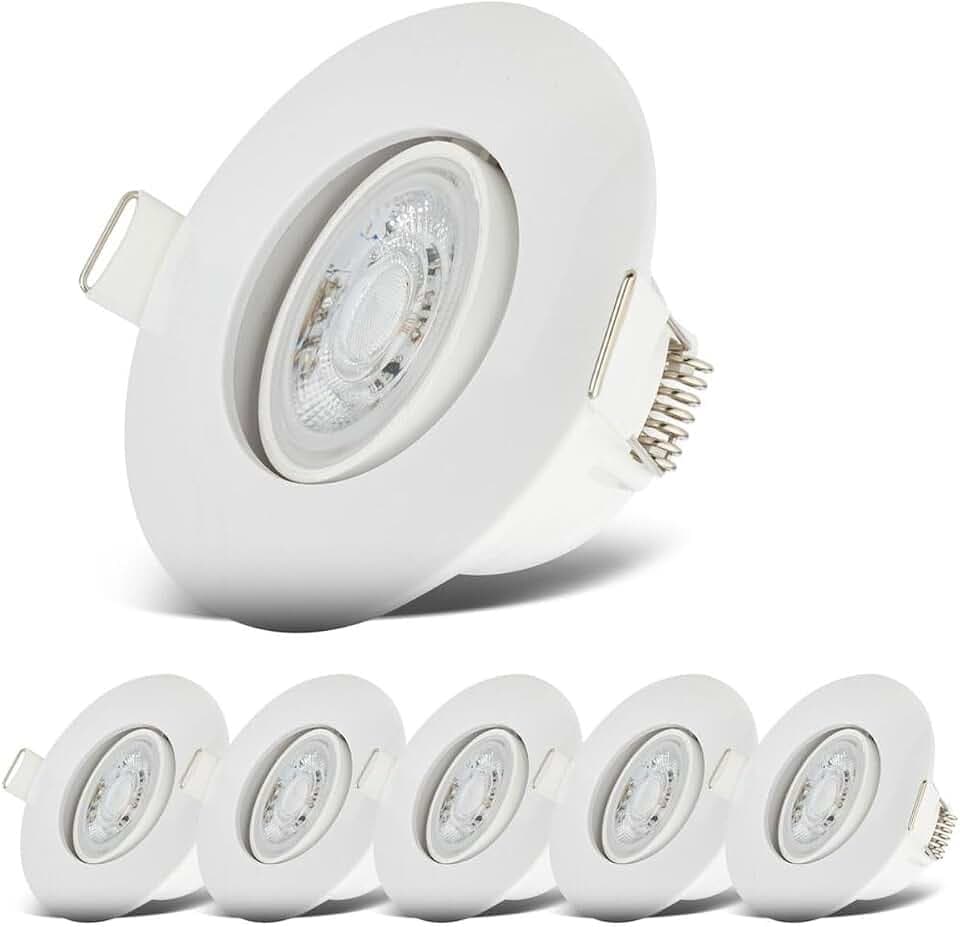 B.K.Licht - 6er Set LED Einbaustrahler 230V, Schwenkbar, warmweißes Licht, LED Strahler für das Badezimmer, IP65, Deckenstrahler, Einbauleuchten, Spots, Badezimmerlampe, 9 x 4,2 cm (DxH), Weiß