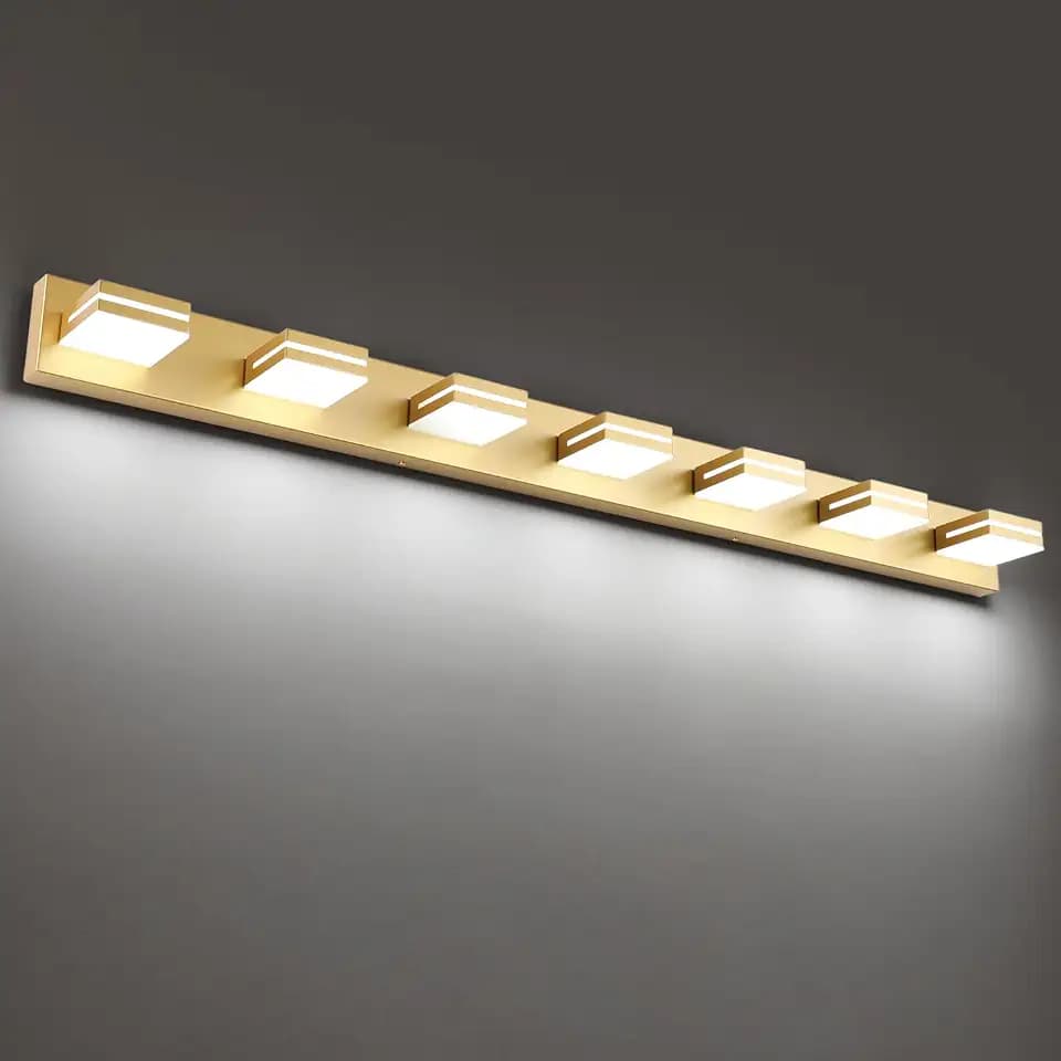 SineRise LED Modern Bathroom Vanity Light Fixtures, Modern Acrylic Bathroom Wall Lighting Fixtures Over Mirror, 7-Light, 55-Inch, Gold, White