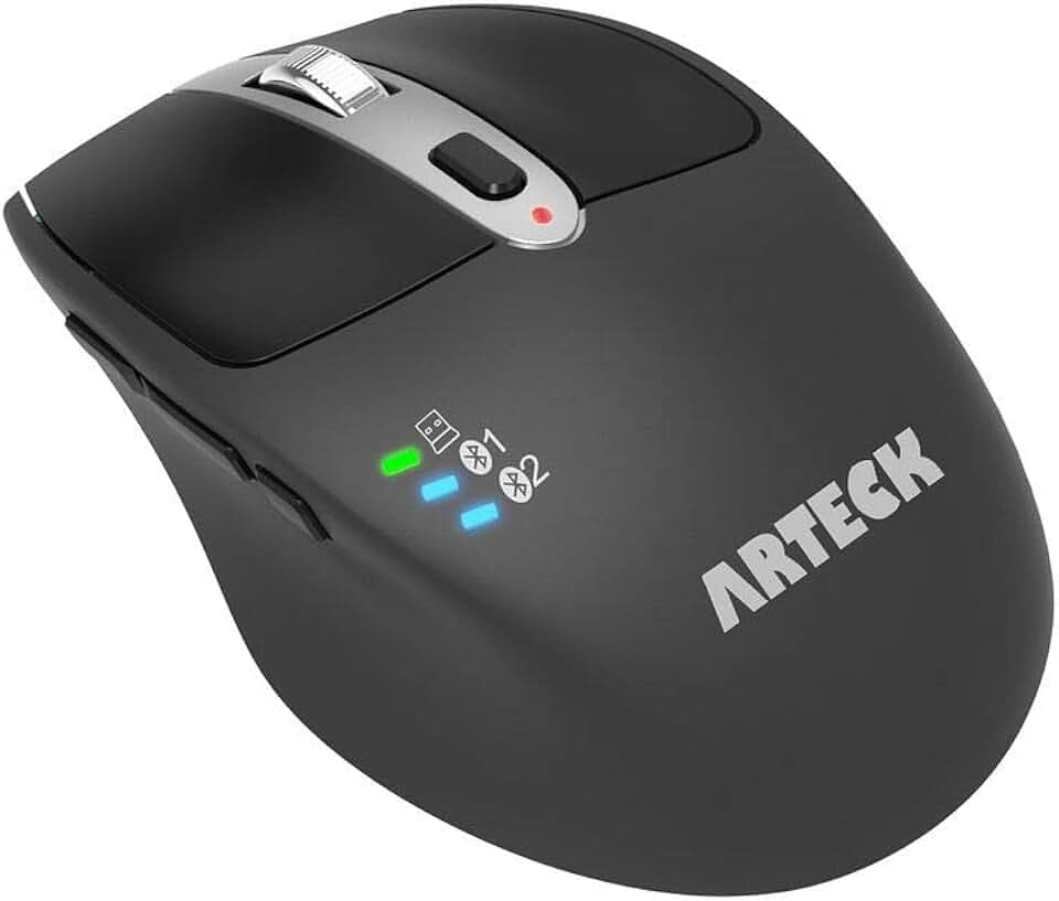 Arteck Wireless Bluetooth Mouse with Nano USB Receiver, Black, 4-Month Battery Life, Ergonomic Design