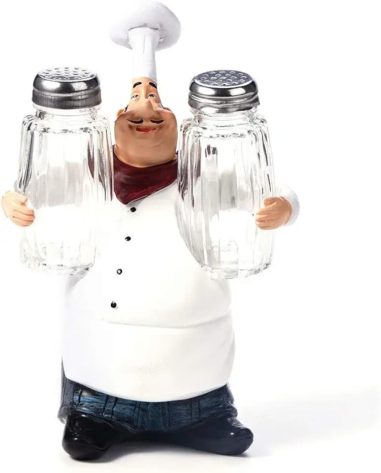 Nikou Chef Cruet Set, Statue Ornamente Vintage Home Decoration Küche Restaurant Resin Crafts Stehen Gewürzglas Flasche für Salz, Zucker und Pfeffer Aufbewahrung