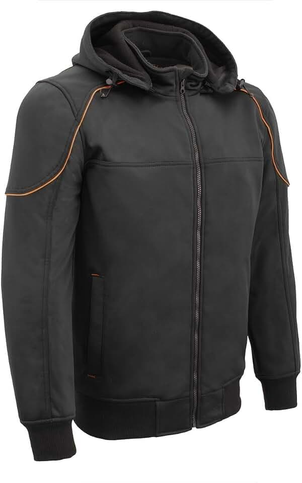 Milwaukee Leather MPM1764 Men's Black Soft Shell CE Armored Motorcycle Racing Style Hoodie Jacket w/Detachable Hood