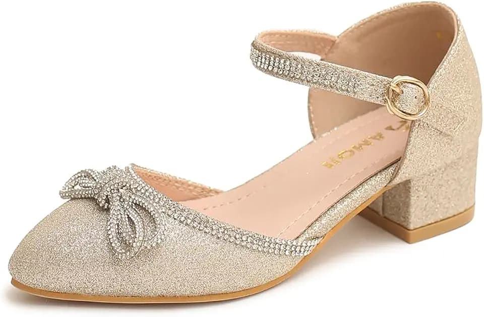 Amoji Girls High Heels Kid Ankle Strap Dress Shoes Wedding Party for Little Kid Big Kid 412