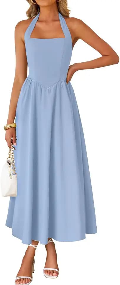 ZESICA Women's Summer Sleeveless Halter Wedding Guest Maxi Dress