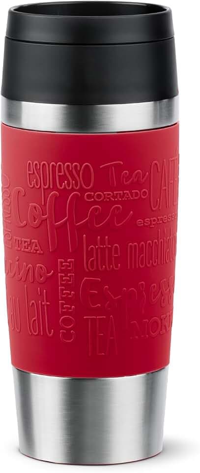 Emsa N20204 Travel Mug Classic Isolierbecher 0,36 Liter | neuer Komfort-Schraubverschluss | Edelstahl | 4h heiß und 8h kalt | 100% dicht | spülmaschinenfest | 360°-Trinköffnung | Dunkelrot