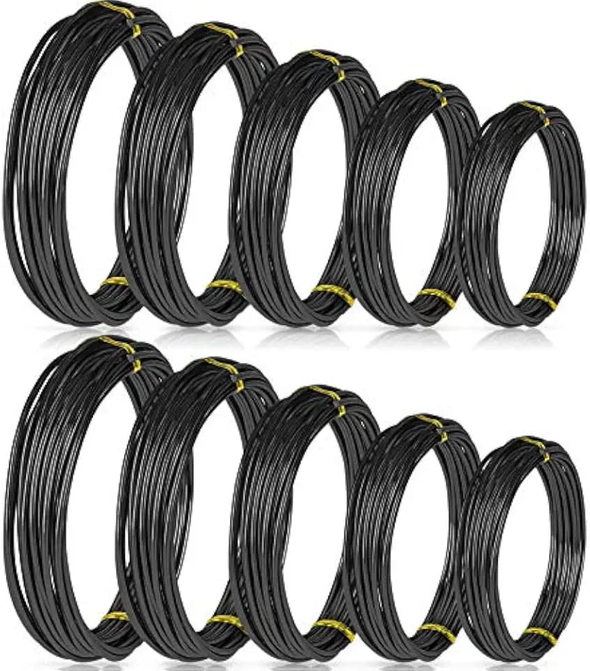 Hotop 10 Rolls Bonsai Wires Anodized Aluminum Bonsai Training Wire in 5 Sizes - 1.0 mm, 1.5 mm, 2.0 mm, 2.5 mm, 3.0 mm, Total 164 Feet (Black)