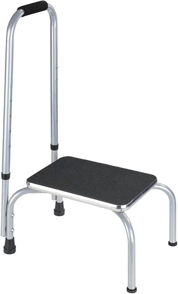Maximex Sicherheits-Tritt SECURA - Rutschsicherer Haushaltstritt, pulverbeschichtetes Metall, 26.5 x 78-98 x 32 cm, Grau
