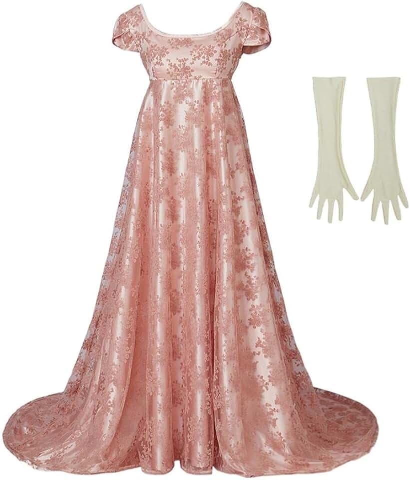 Edwina Sharma Regency Dress - Women's High-Waisted Floral Dress with Gloves