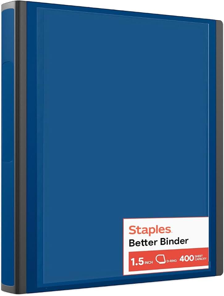 Staples Better View 1.5-Inch D-Ring Binder, Blue, Clear Overlay
