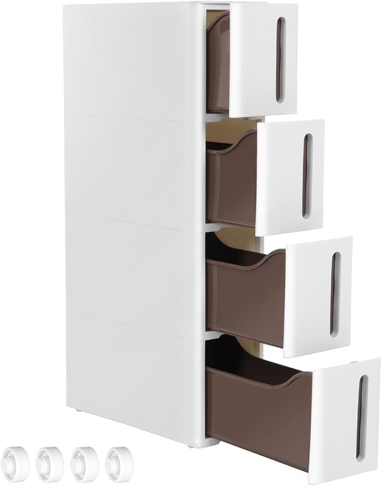 SONGMICS Nischenregal mit Rollen, 4 Schubladen, 17,3 x 45,2 x 84 cm