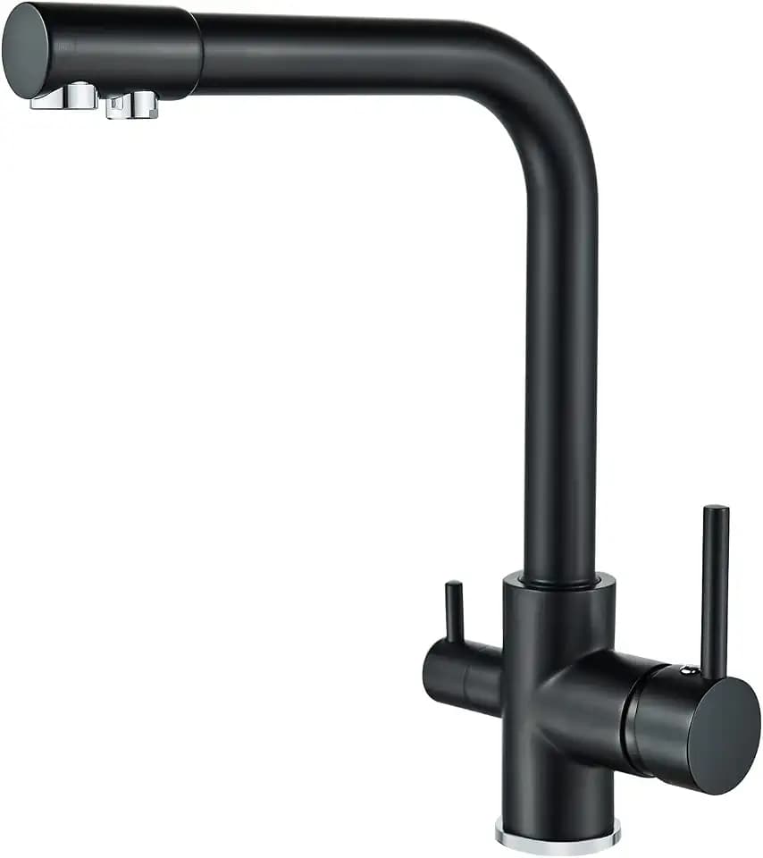 3 Wege Wasserhahn, 3 in 1 Trinkwasserhahn Küche, Filtersystem, Messing wasserhähne Küchen,Küchenarmatur Für Osmoseanlagen, 360°Drehbar, Schwarz