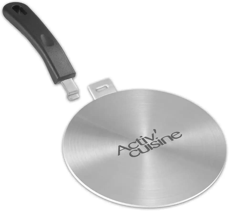 ACTIV CUISINE Induktion Adapterplatte Induktionsadapterplatte mit abnehmbarem Griff Moka Induktionskochteller Adapter für die Verwendung von Kaffeekannen auf Induktionskochfelder Edelstahl, 14 cm
