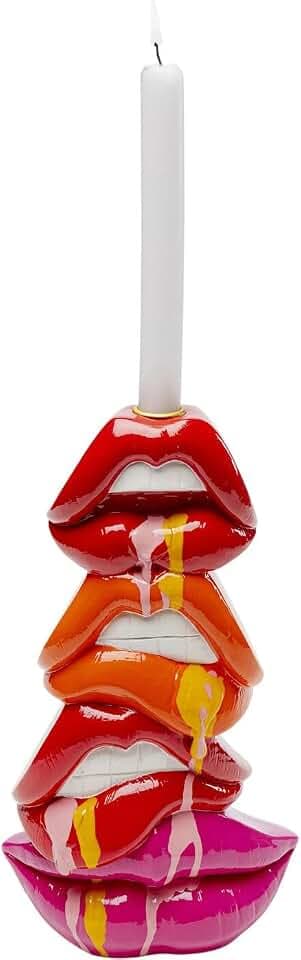 Kare Design Kerzenständer Lips, Rot, Lippen, handbemalt, Unikat, für Stabkerzen, Deko Objekt fürs Wohnzimmer, für Regale, Großer Kerzenhalter, 30x17x9 cm (H/B/T)