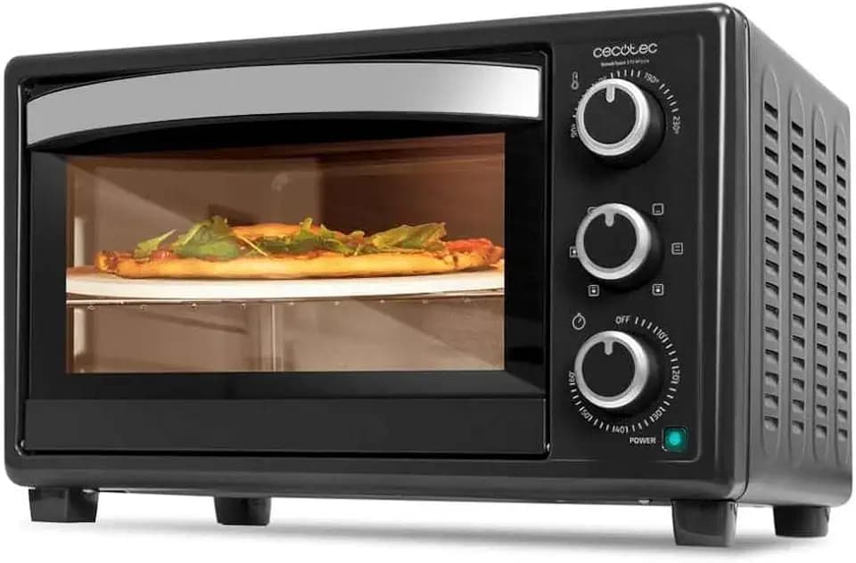 Cecotec Tischofen Bake&Toast 2600 Black 4Pizza, 26 L, 1500 W, inklusive Pietra Pizza Stein für Ergebnisse wie in einem traditionellen Steinofen, 6 verschiedene Funktionen, Krümelschublade