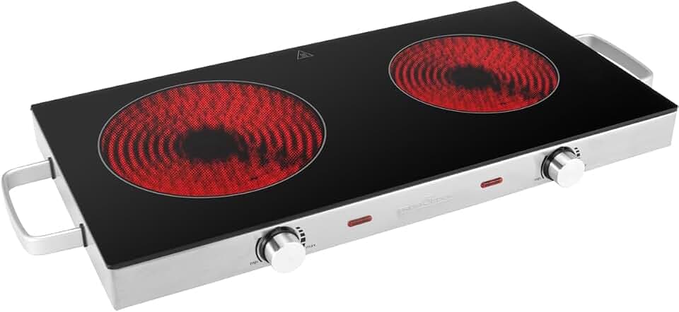 ProfiCook® Infrarot-Doppelkochplatte | Energiesparende Herdplatte mit zwei Feldern | Kochfeld aus kratzfester Glaskeramik | Kochplatte für alle Topfarten | Doppelkochplatte 2800 W | PC-DKP 1211