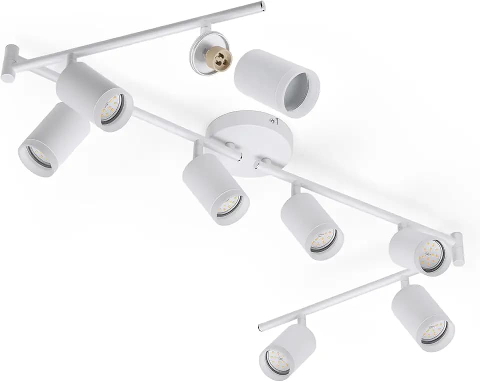 BOJIM Deckenstrahler Weiß 8 Flammig, Deckenlampe Mehrflammig Schwenkbar GU10 Spots als Küchenstrahler, LED Strahler Deckenleuchte Deckenspotlampe Lampenstrahler für Schlafzimmer (Ohne Leuchtmittel)