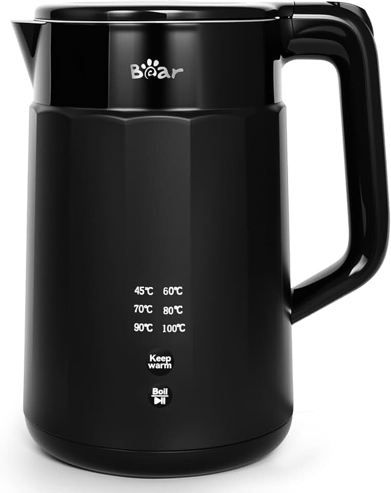 Bear Electric Kettle 1800W-2200W 1.7L 45°C ~ 100°C Kettle with 6 Temperature Controls, Automatic Shut-Off and Keep Warm Function, 304 Stainless Steel, Dry Protection, BPA Free Smart Fast B