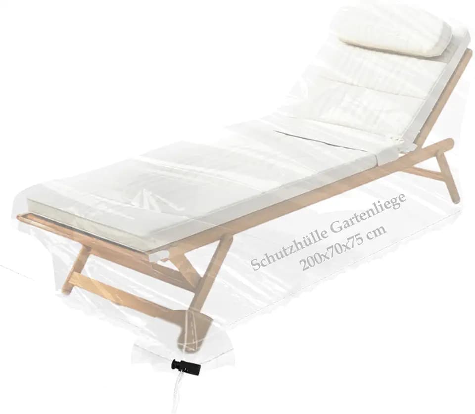 Schutzhülle Gartenliege Abdeckung 200x70x75 cm Gartenliege Sonnenliege mit Kordelzug Transparent Liege Schutz Abdeckung Abdeckhaube für Gartenmöbel Sonnenliege Liegestuhl